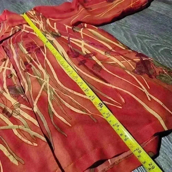 Vintage 90s  orange autumn leaves flowy button-up shirt - Picture 15 of 16